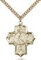 Our Lady of Mt. Carmel Special Devotion Five-Way Medal - Gold Filled Medal & Gold Plated Chain