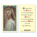 Laminated holy card featuring artwork of the Head of Christ by Fratelli Bonella, with the serenity prayer on the back, measuring 2-1/2" x 4-1/2", made in Italy.