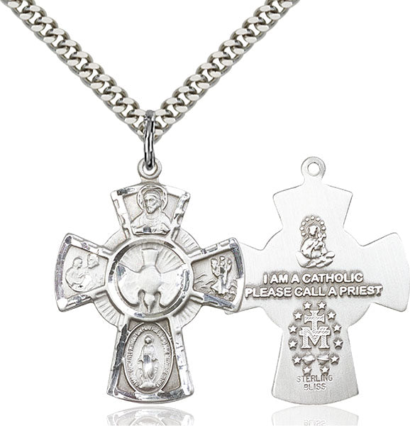 Five-Way Medal - Sterling Silver Medal & Rhodium Chain 0045SS/24S