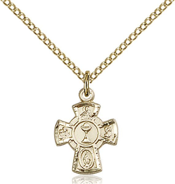 First Communion Five-Way Medal - Gold Filled Medal & Chain