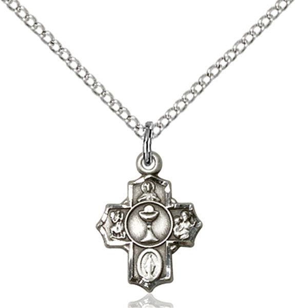 First Communion Five-Way Medal - Sterling Silver Medal & Chain