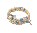 Birthstone Pearl and Rondelle Spiral Rosary Bracelet - Aquamarine - March