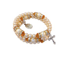 Birthstone Pearl and Rondelle Spiral Rosary Bracelet - Topaz - November