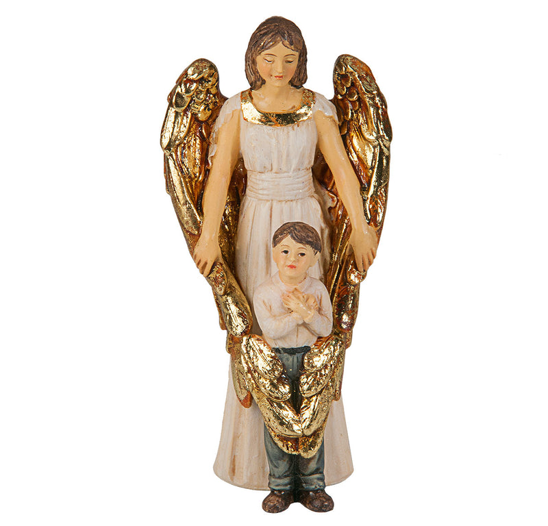 4" Guardian Angel with Boy Statue with Gold Accents