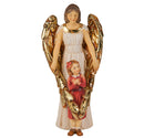 4-inch Guardian Angel with Girl Statue with gold accents, packaged in deluxe window box with prayer card, perfect Catholic religious gift.