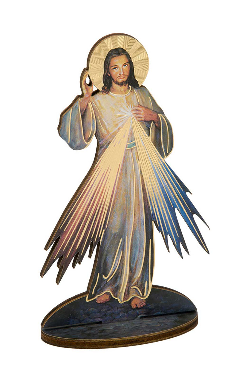 Divine Mercy 6" Gold Foil Laser Cut Wooden Statue