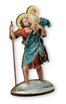 St. Christopher 6" Gold Foil Laser Cut Wooden Statue