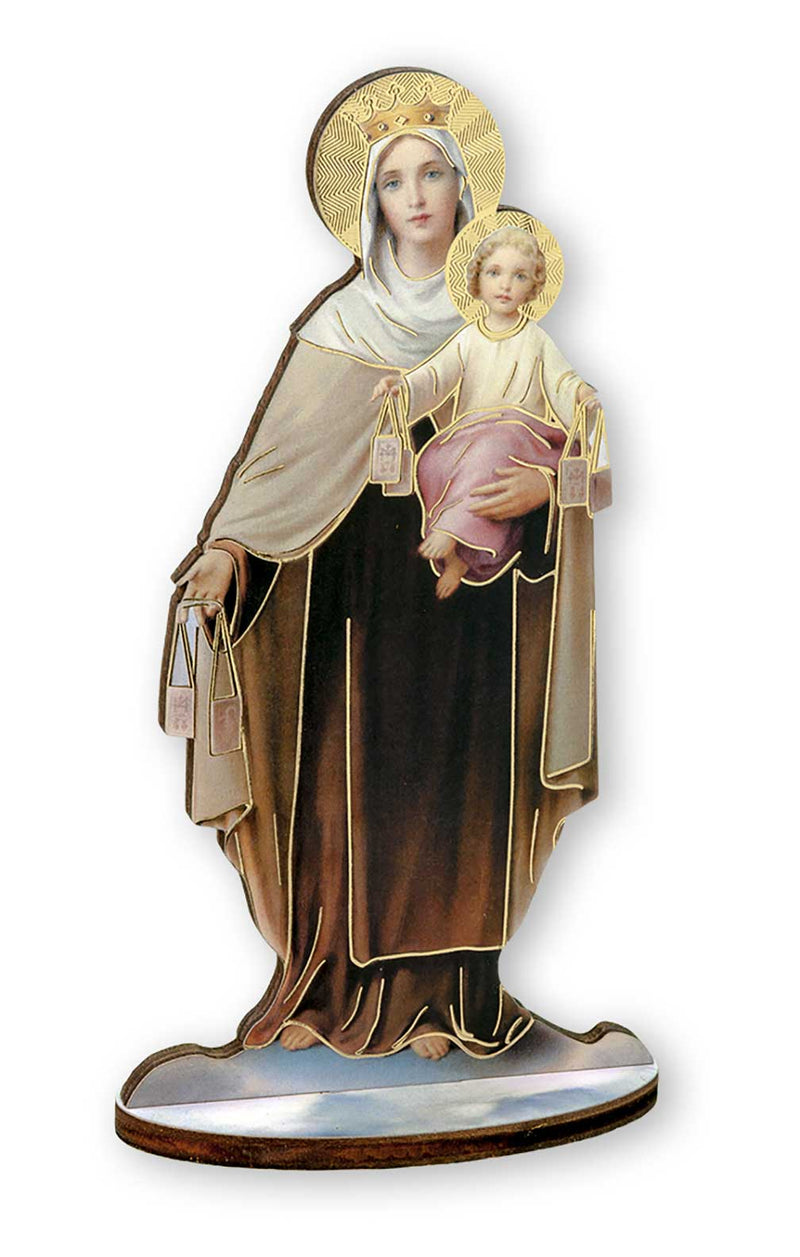 Our Lady of Mt. Carmel 6" Gold Foil Laser Cut Wooden Statue