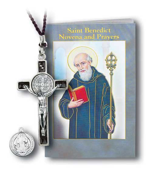 St. Benedict Cross on 30" Cord with Devotional Book and Jubilee Medal