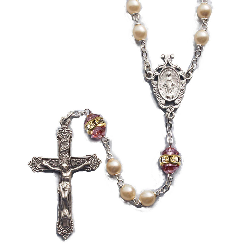 Birthstone Pearl and Rondelle Rosary - Light Amethyst - June