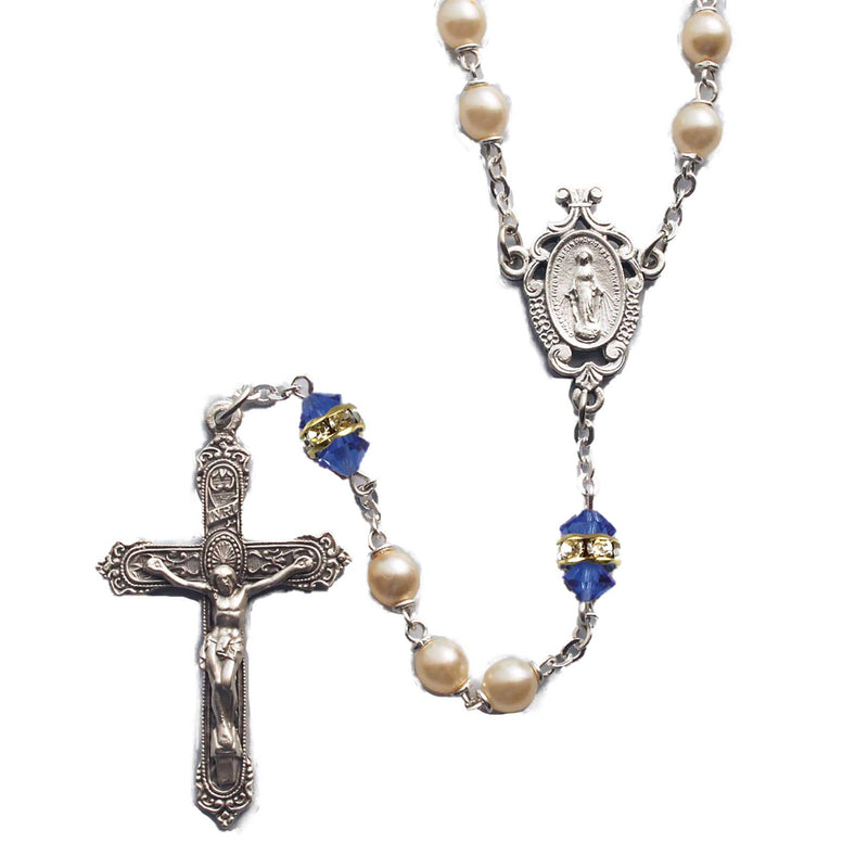 Birthstone Pearl and Rondelle Rosary - Zircon - December