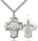 First Communion Five-Way Medal - Sterling Silver Medal & Rhodium Chain