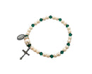 Birthstone Pearl and Rondelle One Decade Stretch Bracelet - Emerald - May