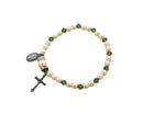 Birthstone Pearl and Rondelle One Decade Stretch Bracelet - Peridot - August