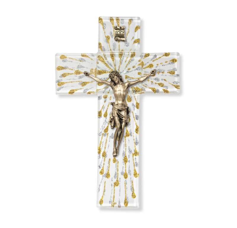 7" Shimmering Silver & Gold Glass Communion Cross