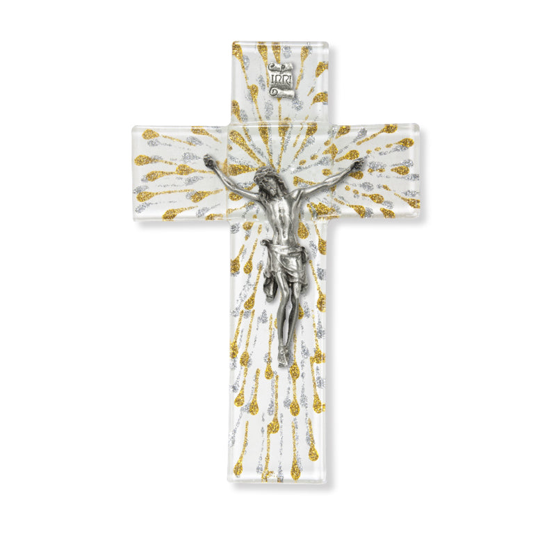 7" Shimmering Silver & Gold Glass Communion Cross