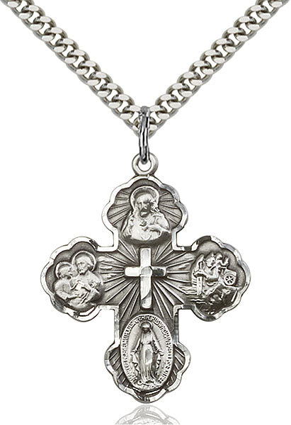 Five-Way Medal - Sterling Silver Medal & Rhodium Chain 5458SS/24S