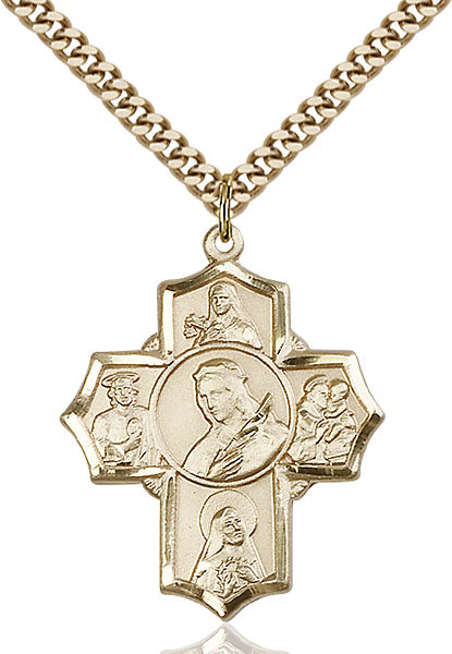 St. Philomena Special Devotion Five-Way Medal - Gold Filled Medal & Gold Plated Chain