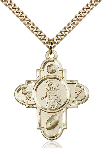 St. Sebastian Sports Five-Way Medal - Gold Filled Medal & Gold Plated Chain