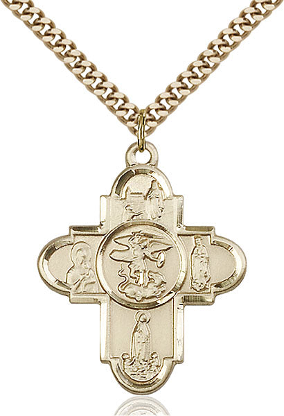 Our Lady Special Devotion Five-Way Medal - Gold Filled Medal & Gold Plated Chain