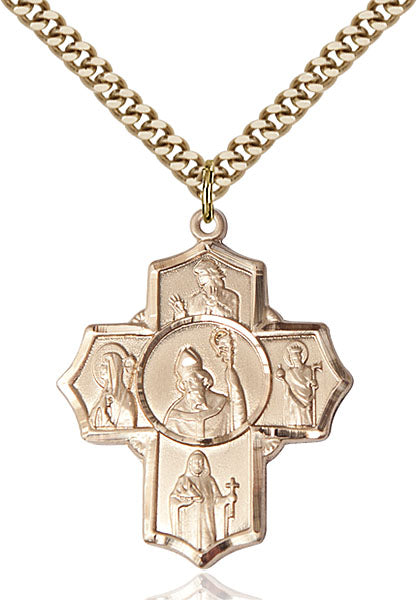 Irsh Special Devotion Five-Way Medal - Gold Filled Medal & Gold Plated Chain