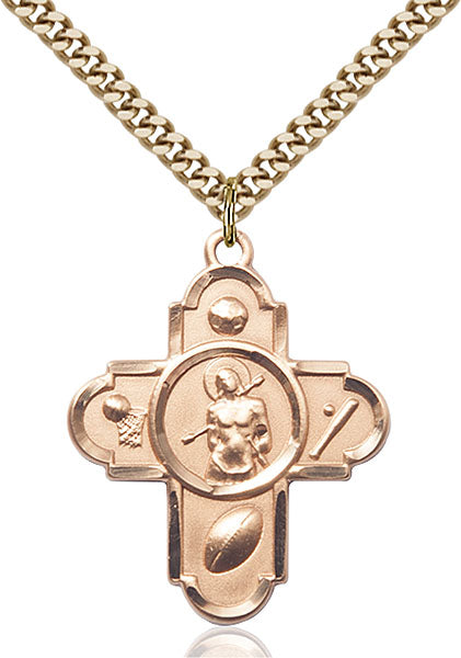 St. Sebastian Sports Five-Way Medal - Gold Filled Medal & Gold Plated Chain