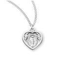 Sterling Silver Miraculous Heart Medal on an 18" Rhodium Plated Chain