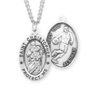 Sterling Silver St. Christopher Sports Medal with Genuine Rhodium Plated 24" Chain - Basketball