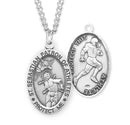 Sterling Silver St. Sebastian Sports Medal with Genuine Rhodium Plated 24" Chain - Football
