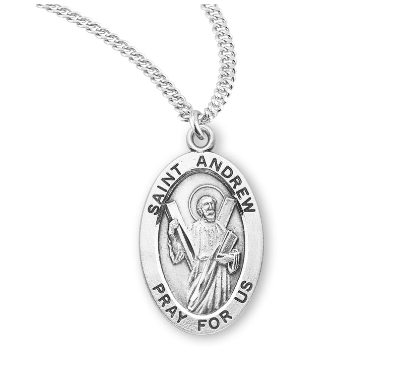 Sterling Silver St. Andrew Medal with Genuine Rhodium Plated 20” Chain