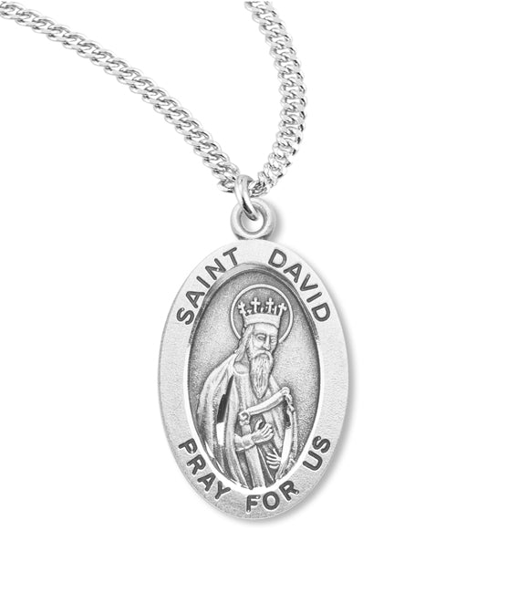 Sterling Silver St. David Medal with Genuine Rhodium Plated 20” Chain