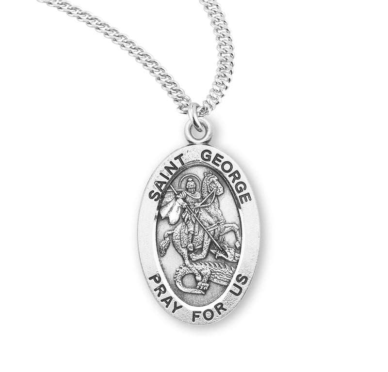 Sterling Silver St. George Medal with Genuine Rhodium Plated 20” Chain