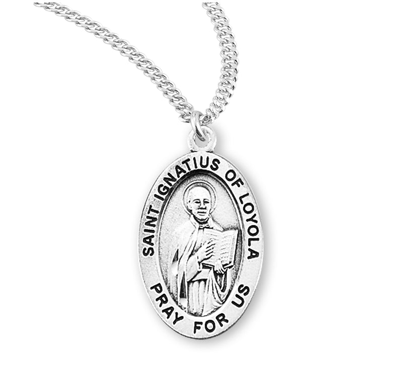 Sterling Silver St. Ignatius of Loyola Medal with Genuine Rhodium Plated 20” Chain