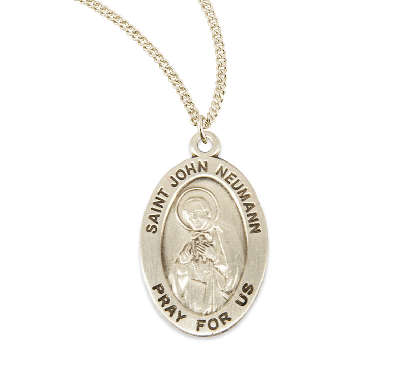 Sterling Silver St. John Neumann Medal with Genuine Rhodium Plated 20” Chain