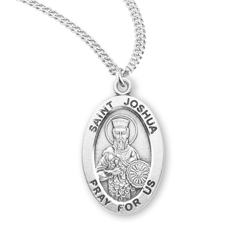 Sterling Silver St. Joshua Medal with Genuine Rhodium Plated 20” Chain