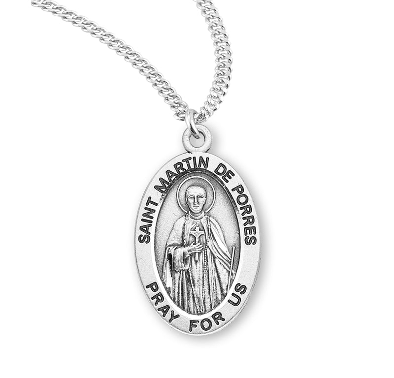 Sterling Silver St. Martin De Porres Medal with Genuine Rhodium Plated 20” Chain