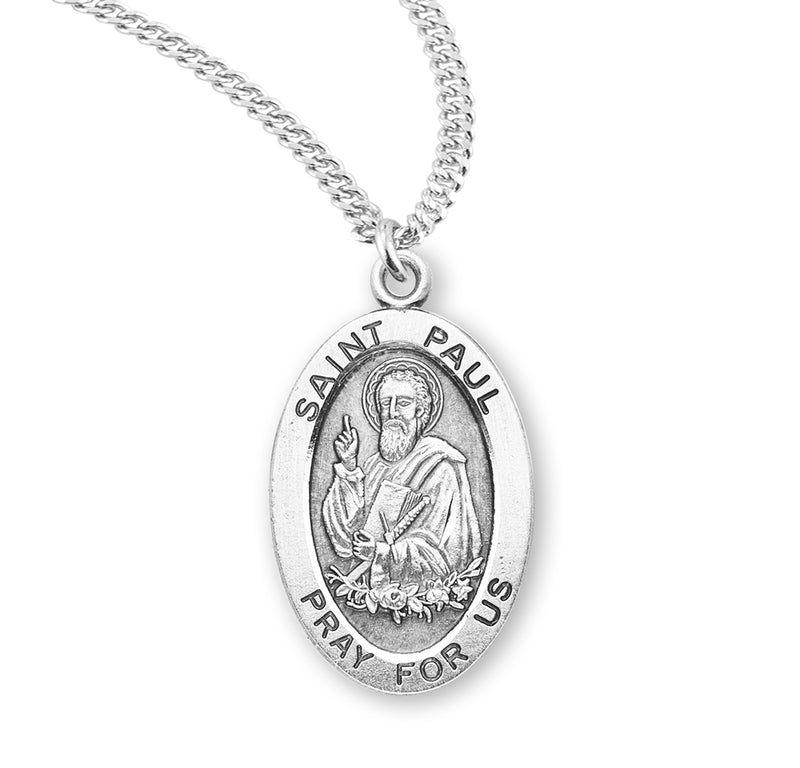 Sterling Silver St. Paul Medal with Genuine Rhodium Plated 20” Chain