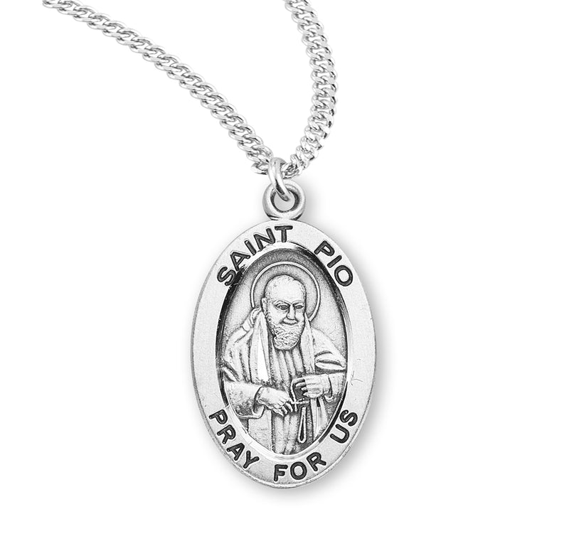 Sterling Silver St. Pio Medal with Genuine Rhodium Plated 20” Chain