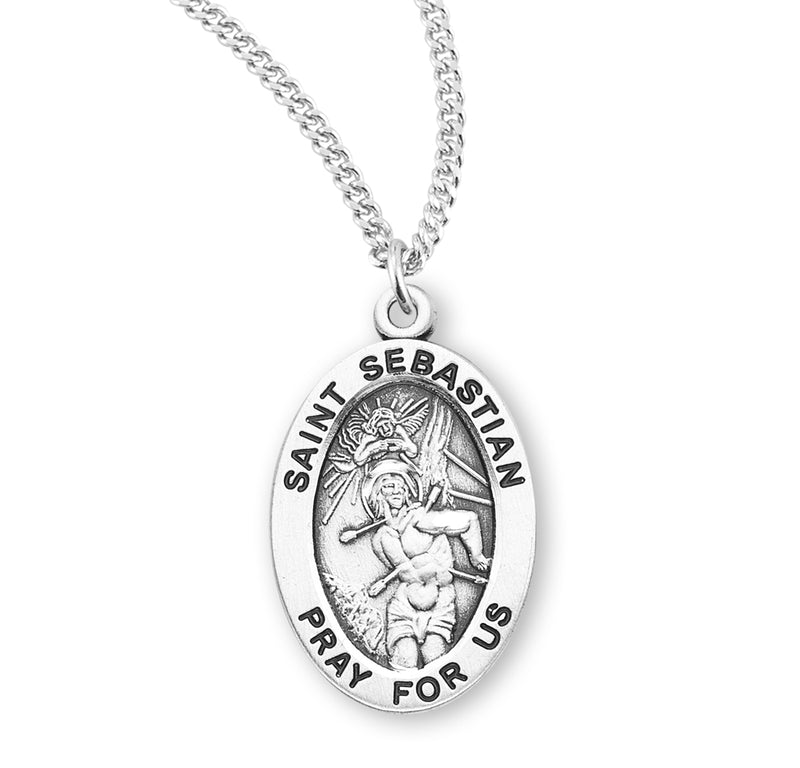 Sterling Silver St. Sebastian Medal with Genuine Rhodium Plated 20” Chain