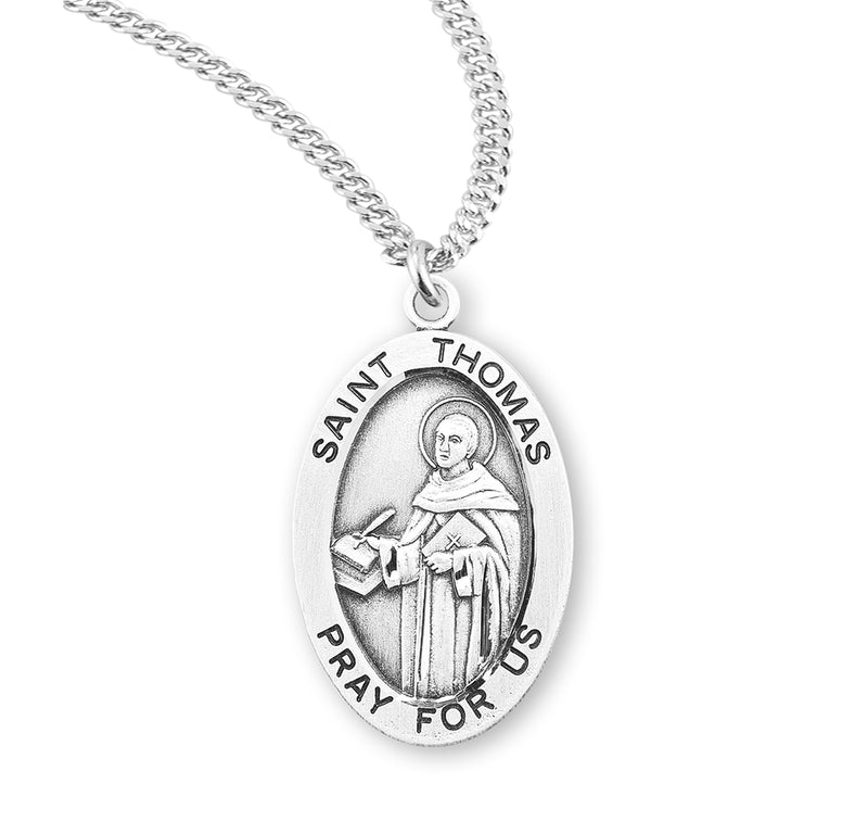 Sterling Silver St. Thomas Aquinas Medal with Genuine Rhodium Plated 20” Chain