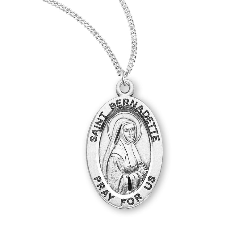 Sterling Silver St. Bernadette Medal with Genuine Rhodium Plated 18” Chain