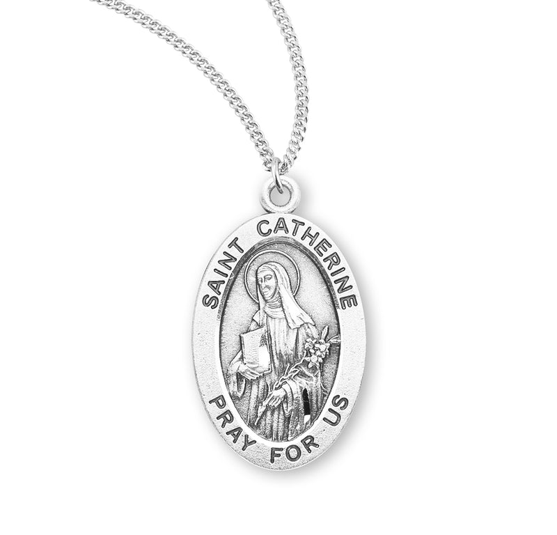Sterling Silver St. Catherine Medal with Genuine Rhodium Plated 18” Chain