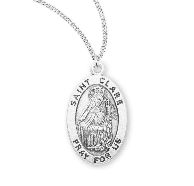 Sterling Silver St. Clare Medal with Genuine Rhodium Plated 18” Chain