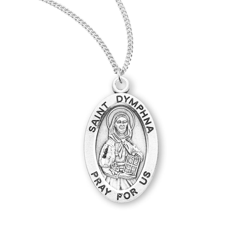 Sterling Silver St. Dymphna Medal with Genuine Rhodium Plated 18” Chain