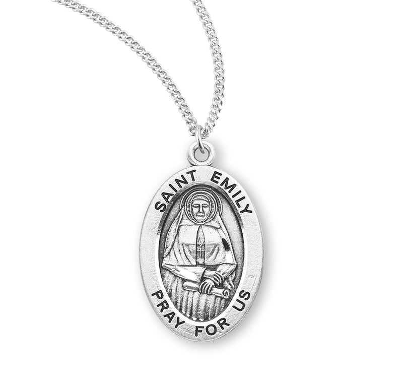 Sterling Silver St. Emily Medal with Genuine Rhodium Plated 18” Chain