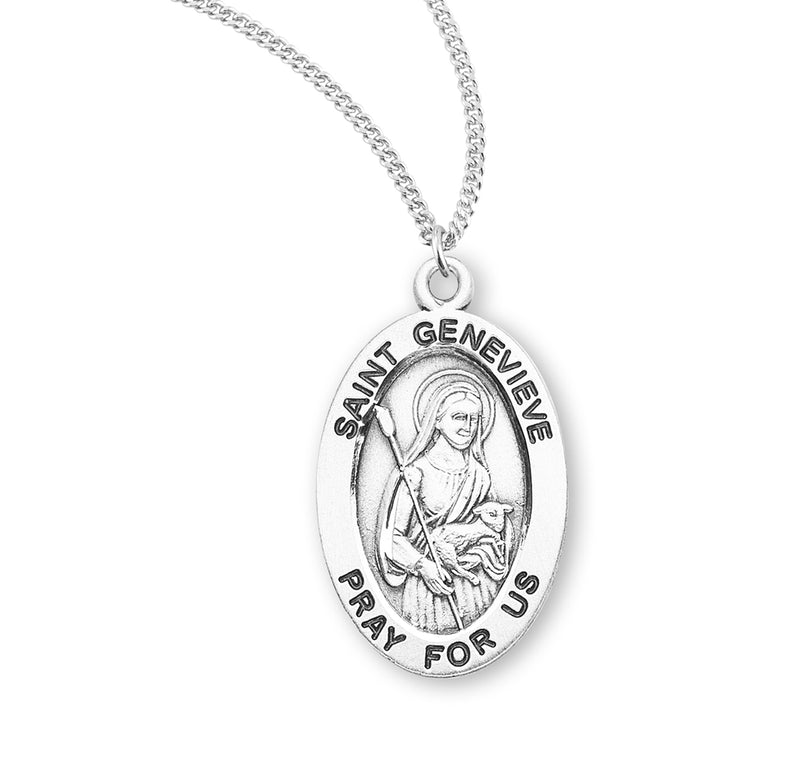 Sterling Silver St. Genevieve Medal with Genuine Rhodium Plated 18” Chain