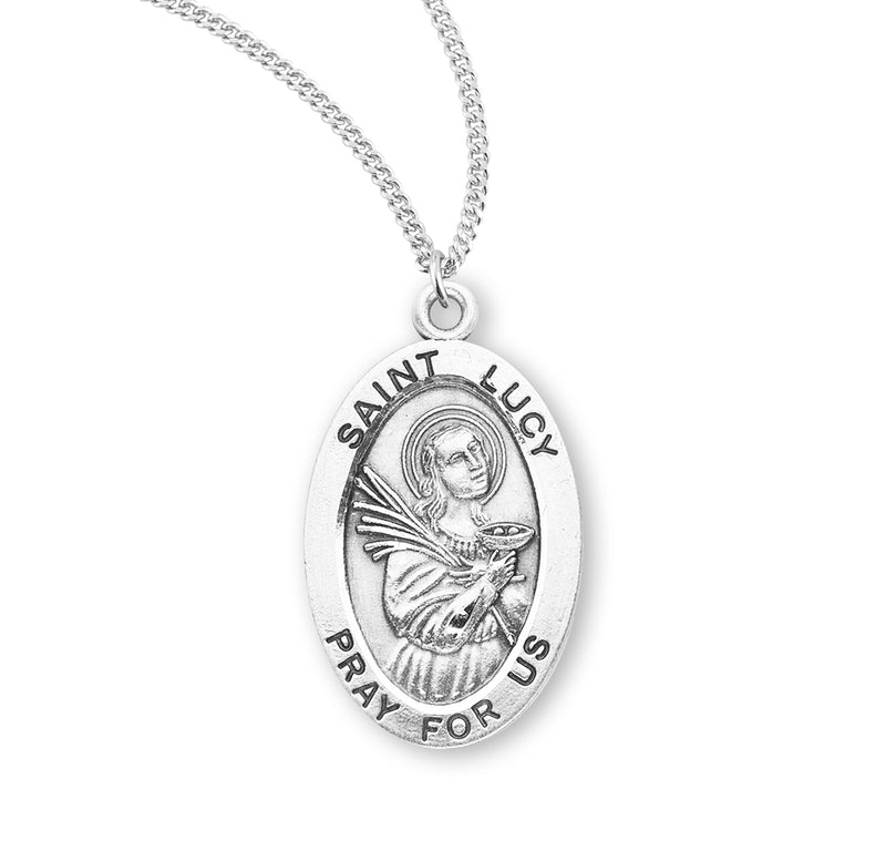 Sterling Silver St. Lucy Medal with Genuine Rhodium Plated 18” Chain