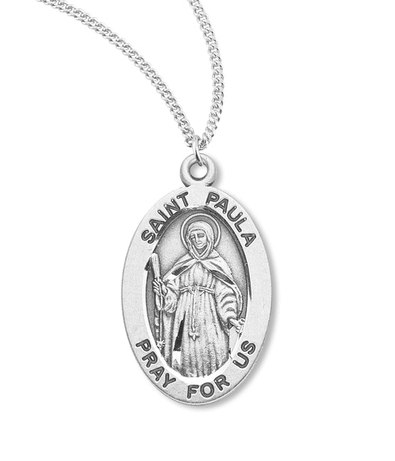 Sterling Silver St. Paula Medal with Genuine Rhodium Plated 18” Chain